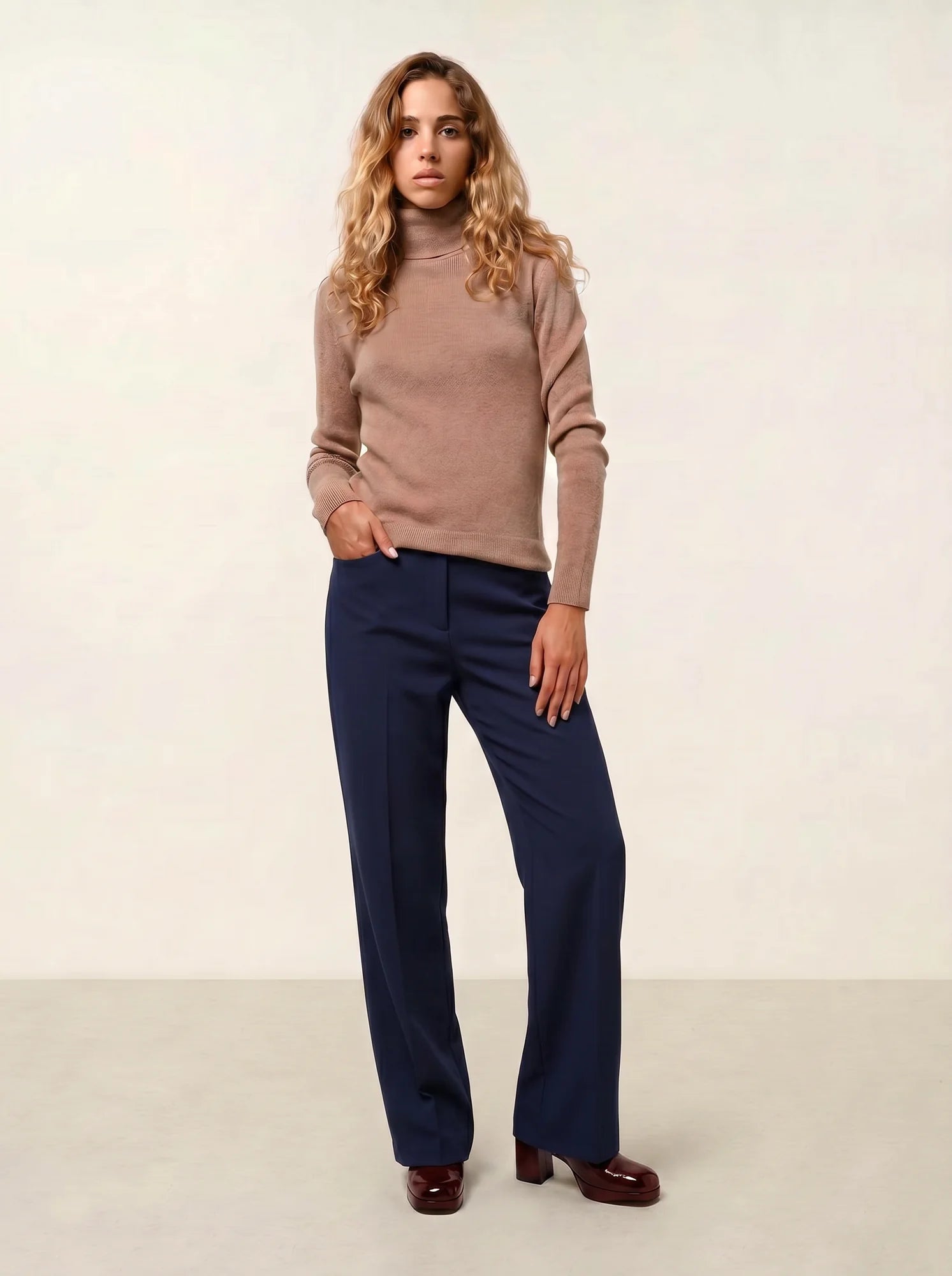 SUZIE pull col roulé camel chiné