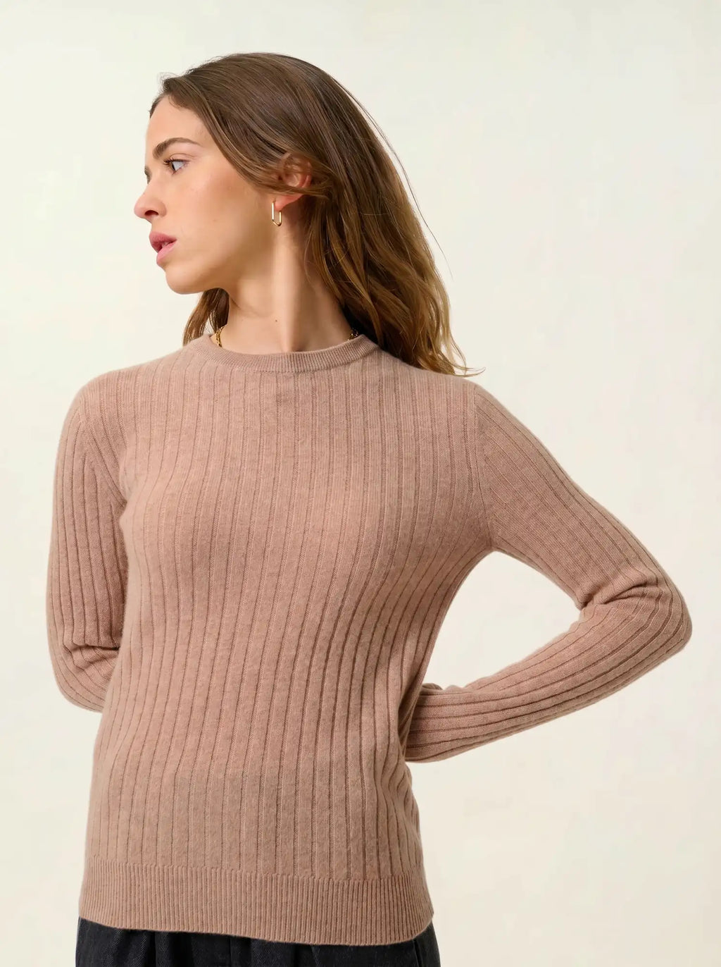 BELLA Pullover Rundhalsausschnitt Camel meliert