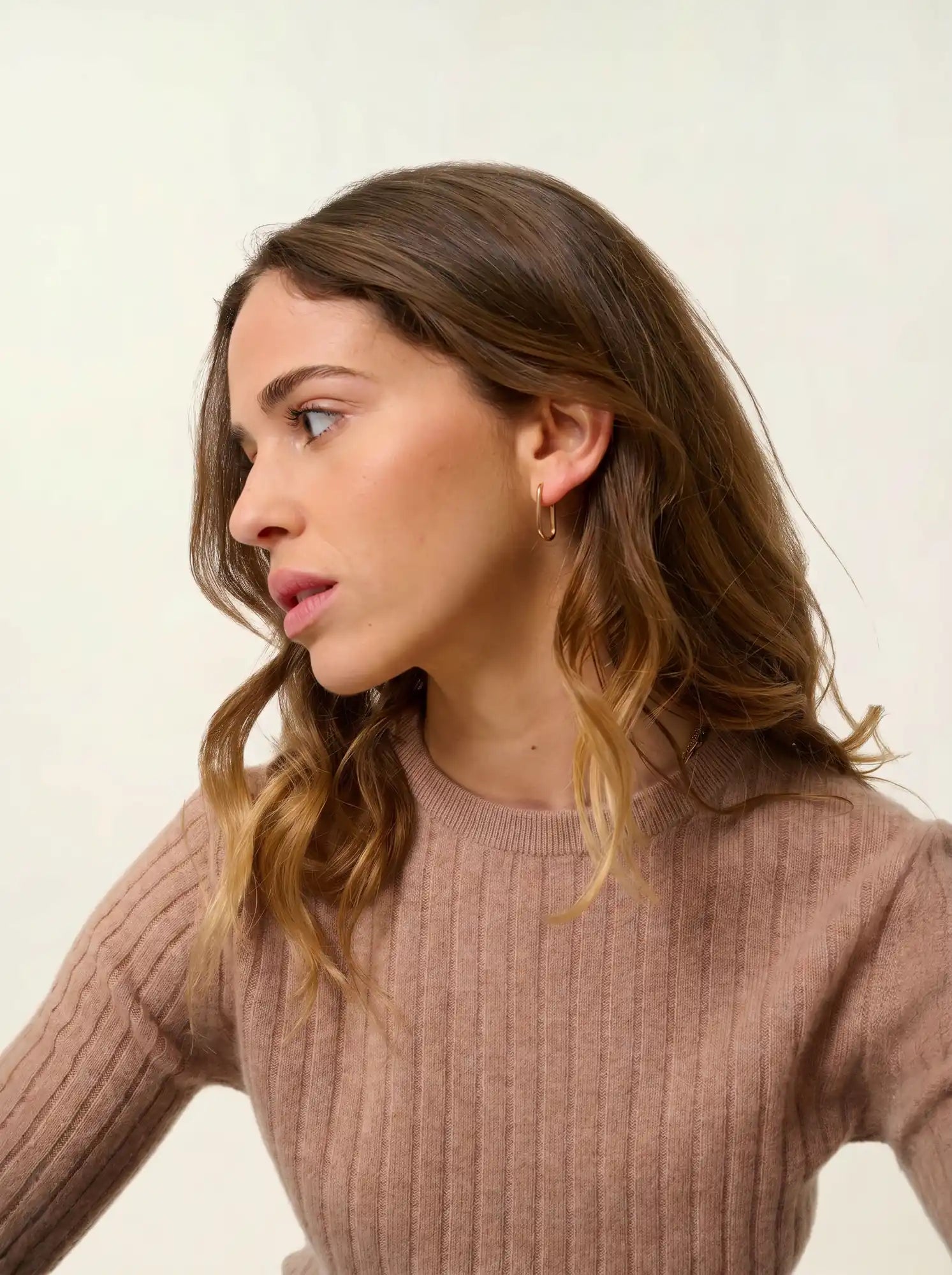 BELLA Pullover Rundhalsausschnitt Camel meliert