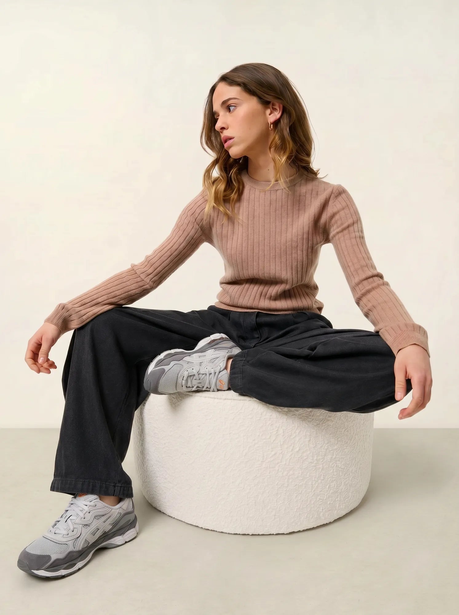 BELLA Pullover Rundhalsausschnitt Camel meliert