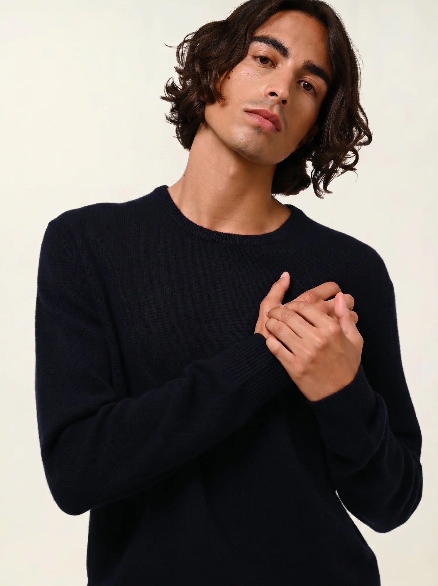 VICTO pull col rond 4 fils bleu marine