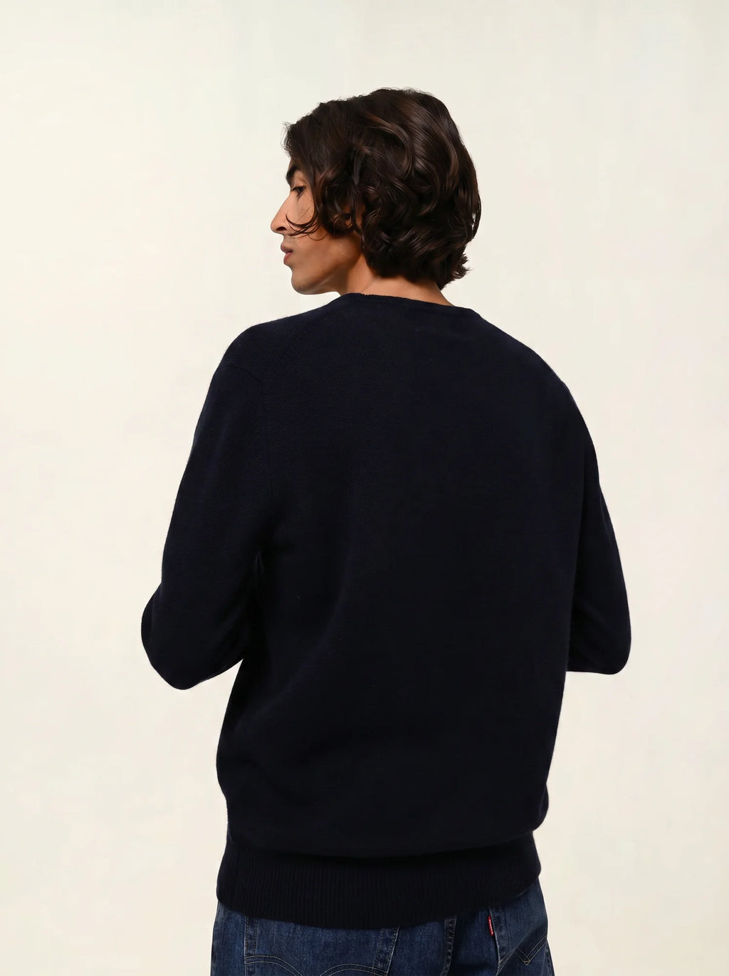 VICTO pull col rond 4 fils bleu marine