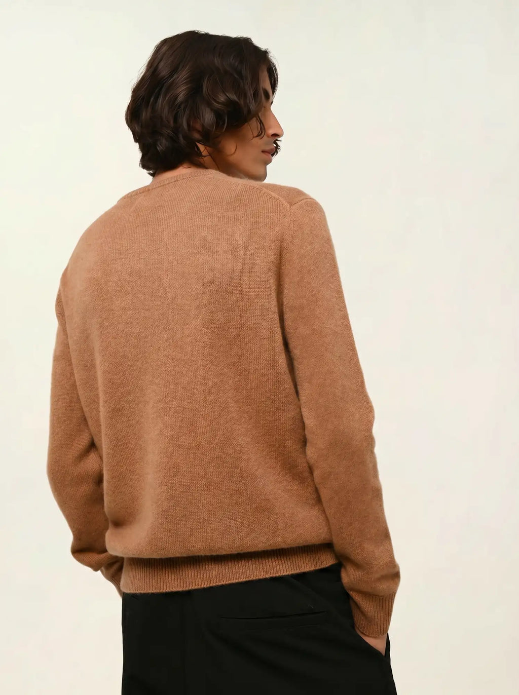 VICTO pull col rond 4 fils noisette
