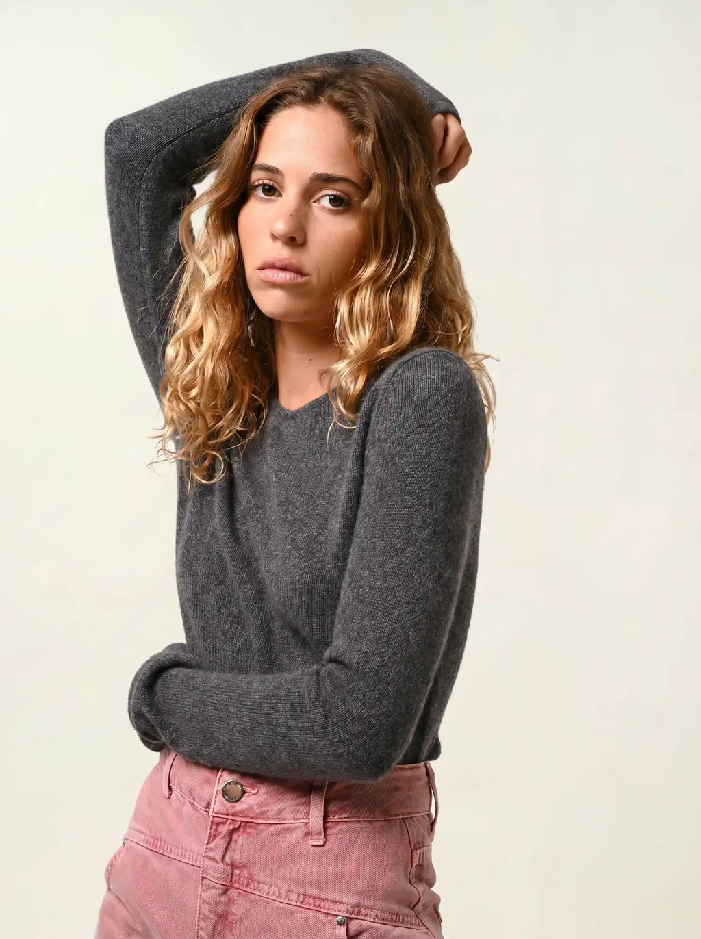 IVY pull col rond 4 fils anthracite chiné