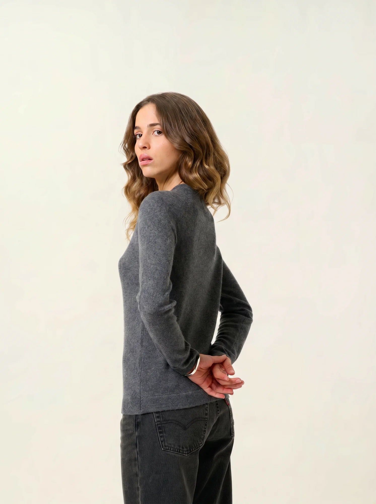 IVY pull col rond 4 fils anthracite chiné