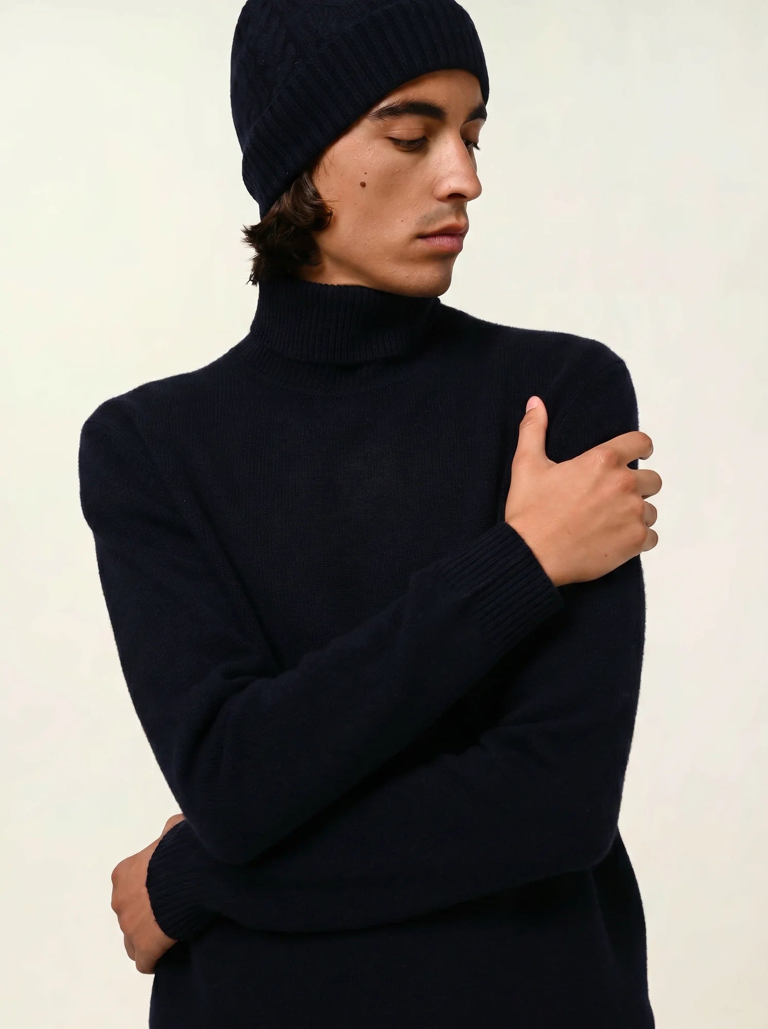 MARTIN pull col roulé 4 fils bleu marine