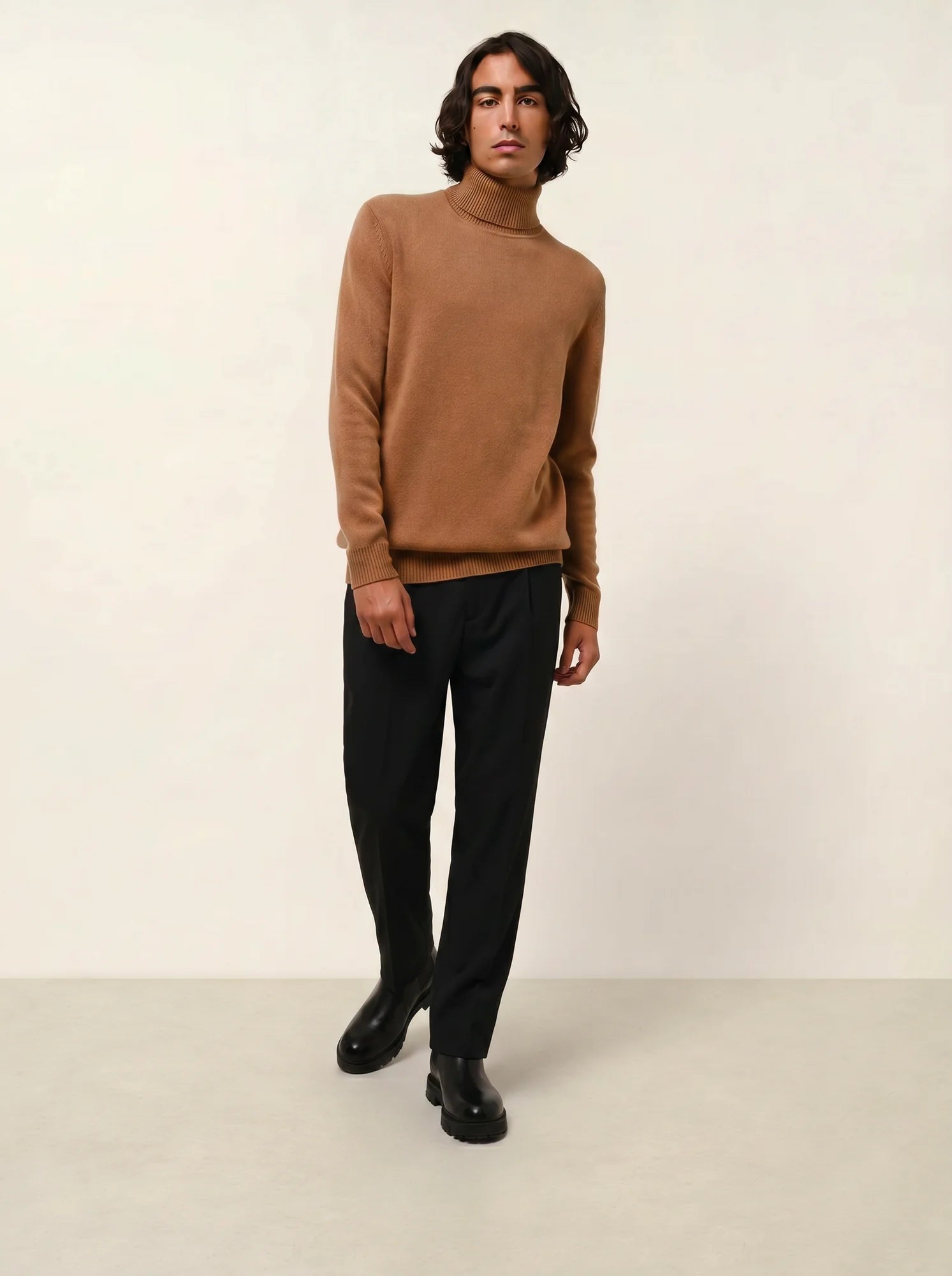 MARTIN pull col roulé 4 fils noisette