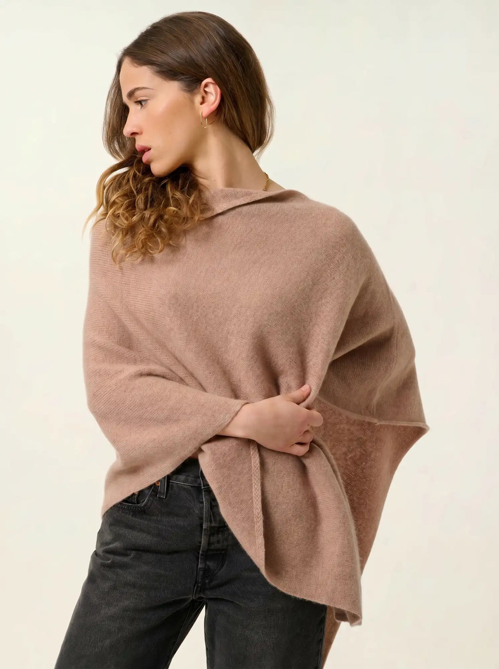 MERYL poncho 4 fils camel chiné