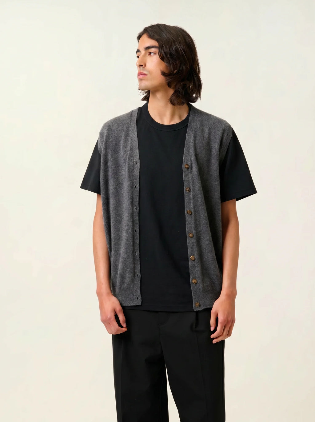 HUGO cardigan v-neck sleeveless heather charcoal