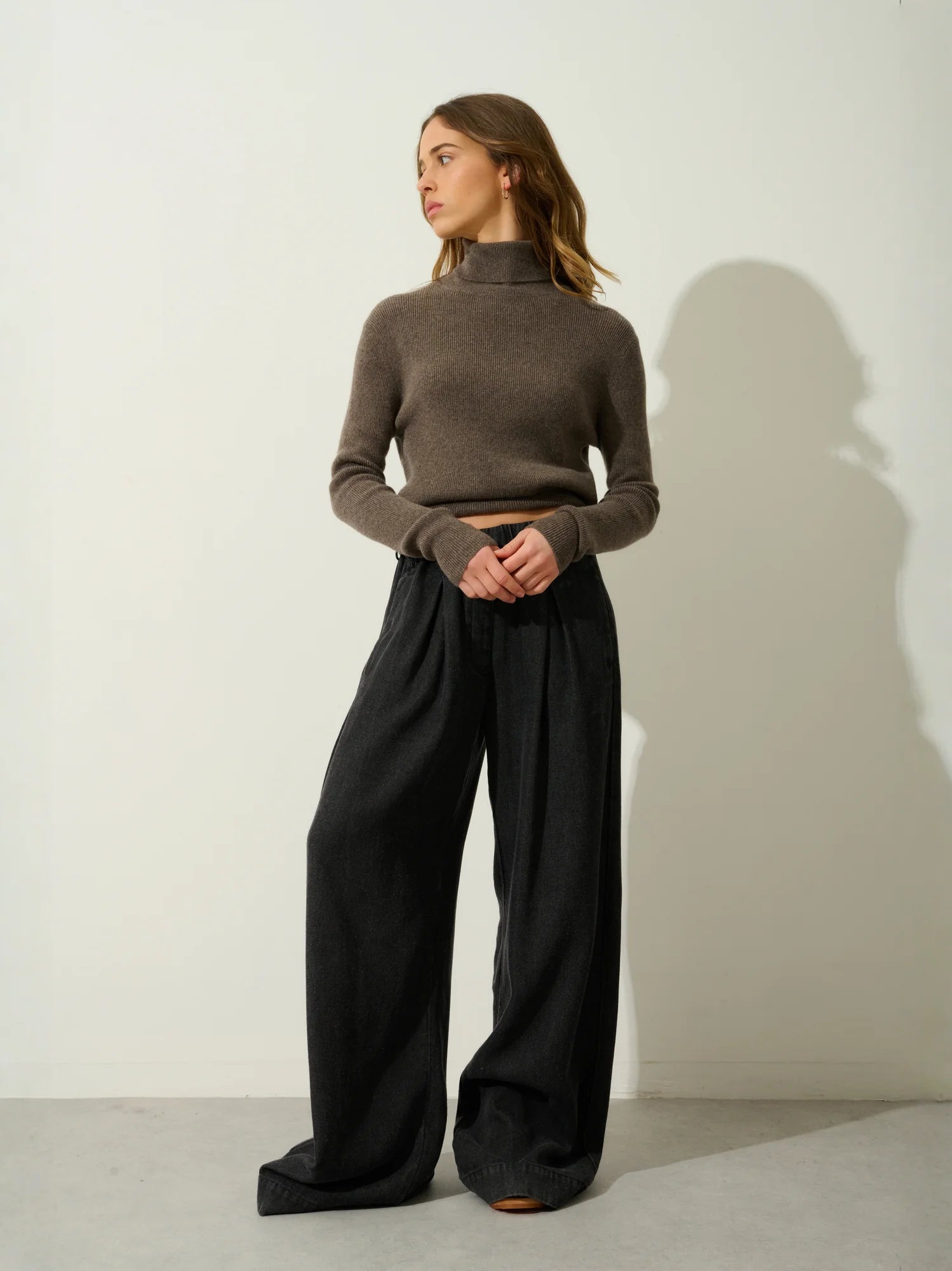 SUZIE pull col roulé taupe chiné