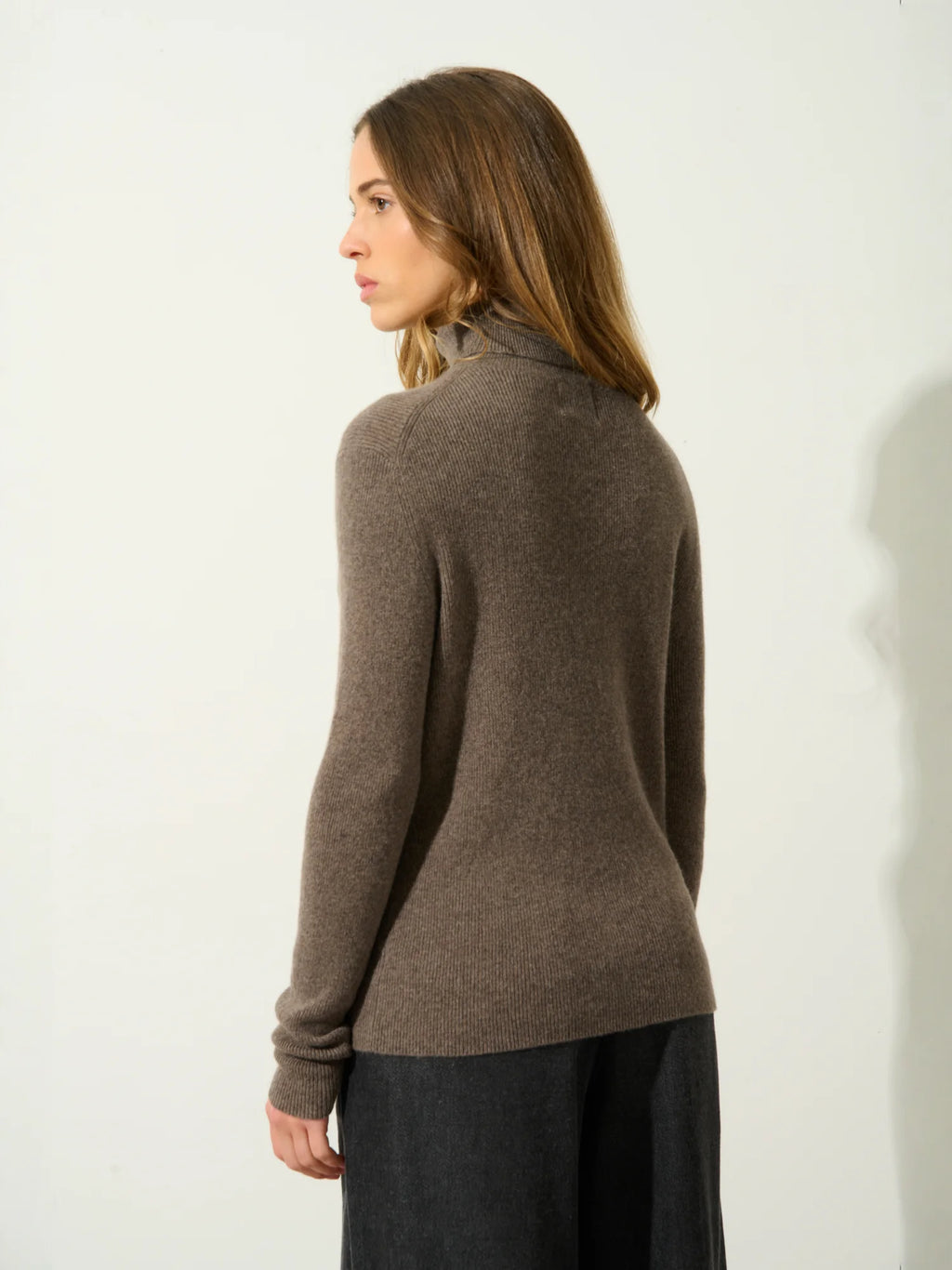 SUZIE pull col roulé taupe chiné