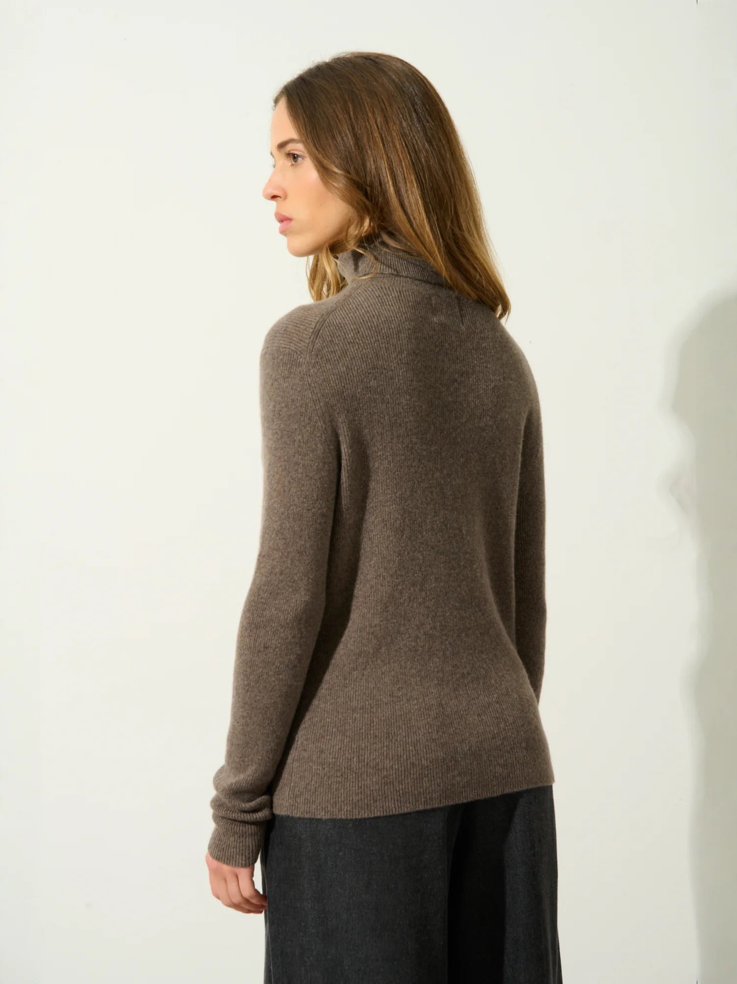 SUZIE pull col roulé taupe chiné