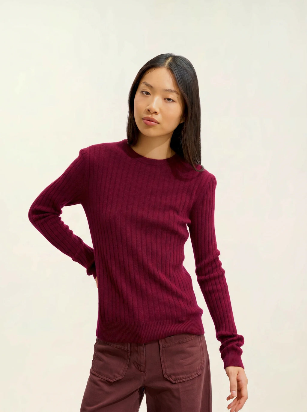BELLA pull col rond bordeaux