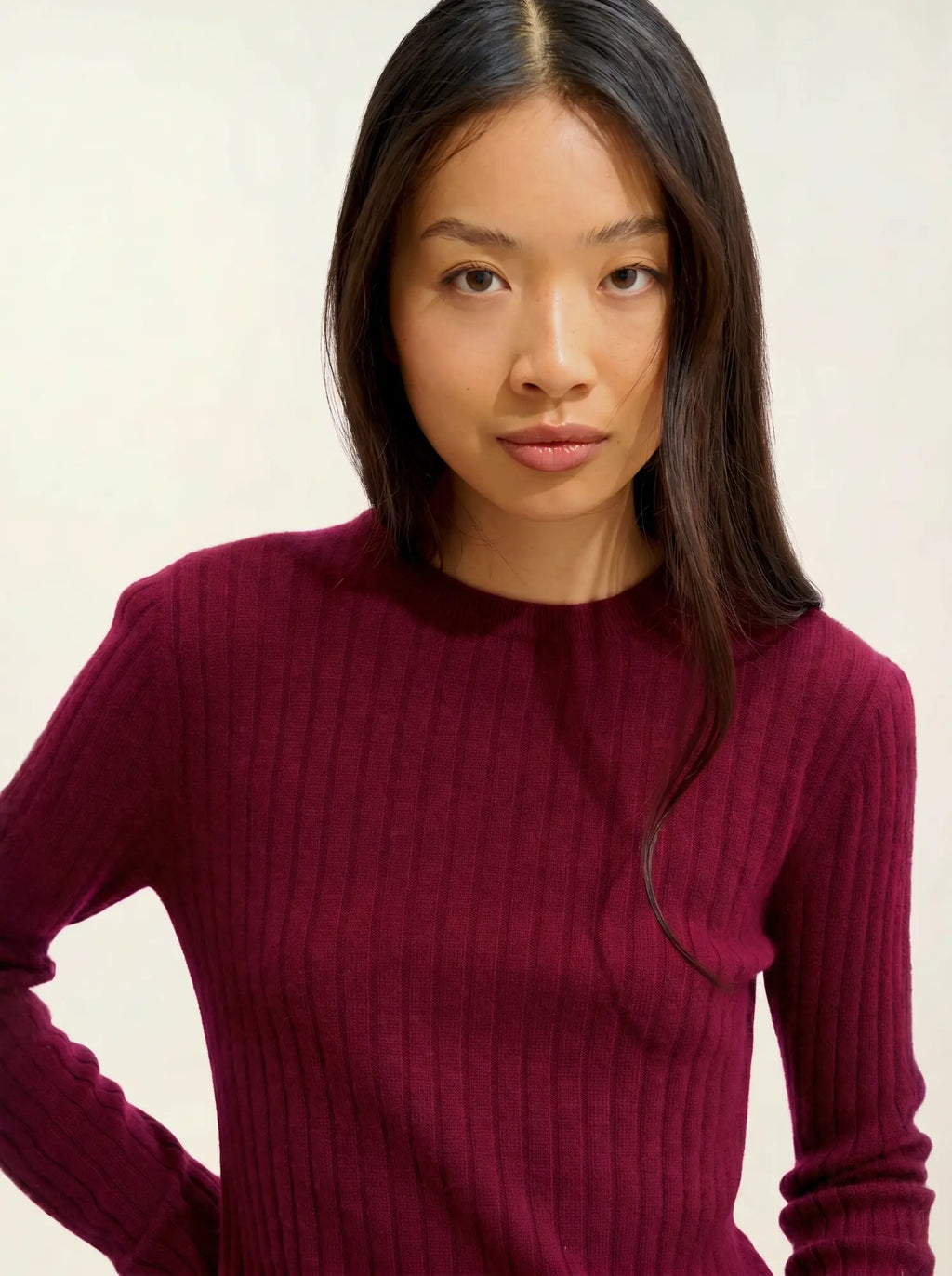 BELLA pull col rond bordeaux