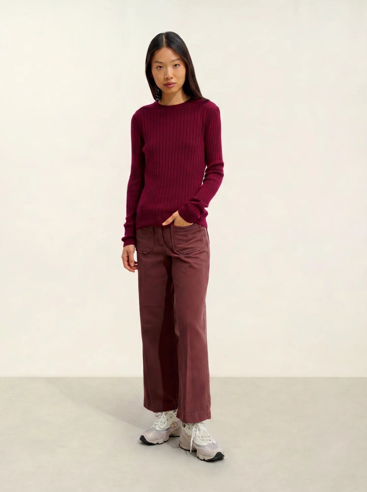 BELLA pull col rond bordeaux