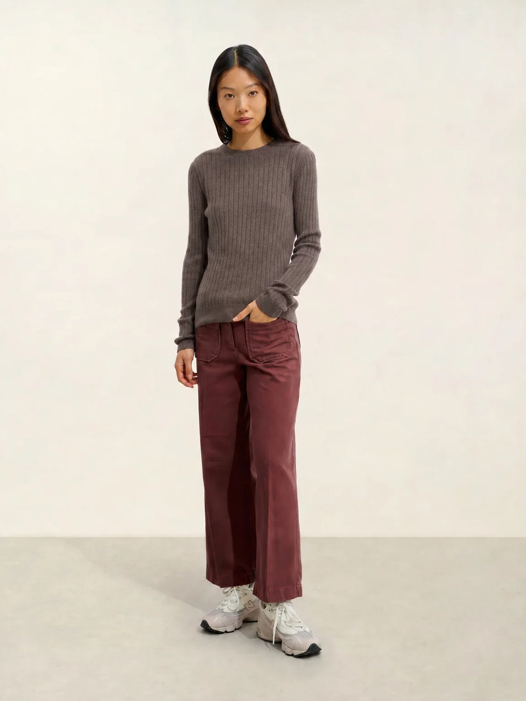 BELLA pull col rond taupe chiné