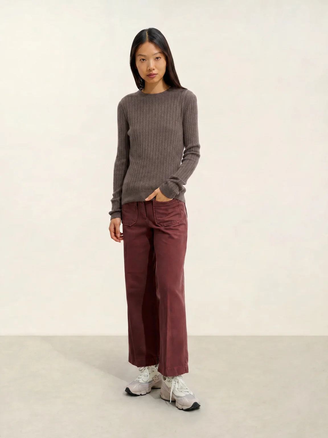 BELLA pull col rond taupe chiné