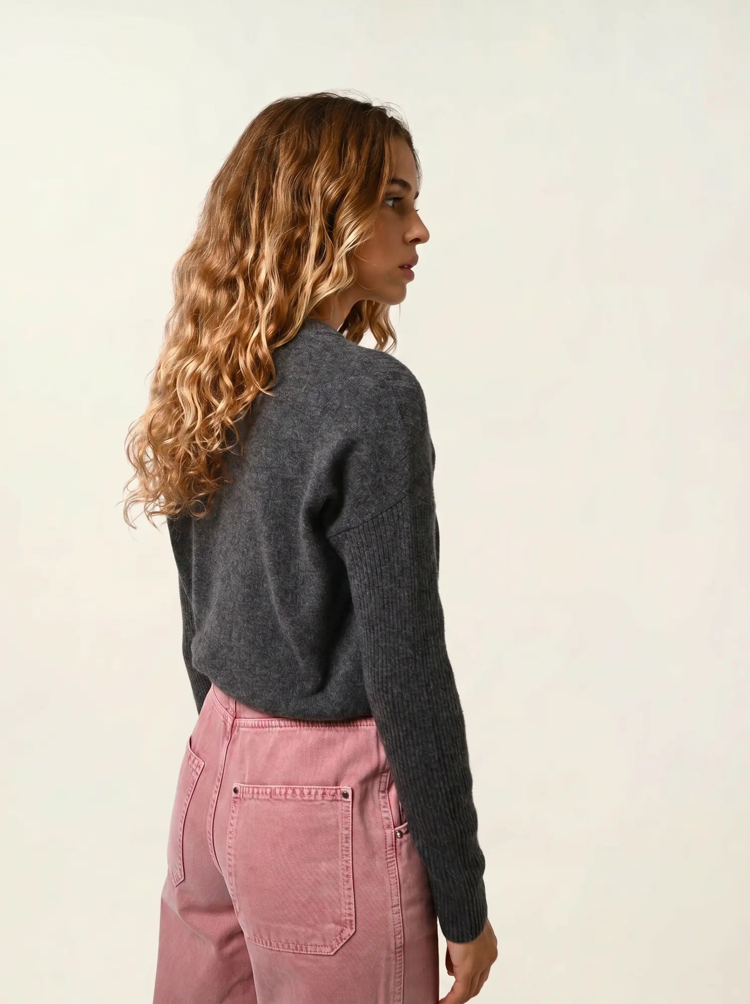 DARIA pull col rond anthracite chiné