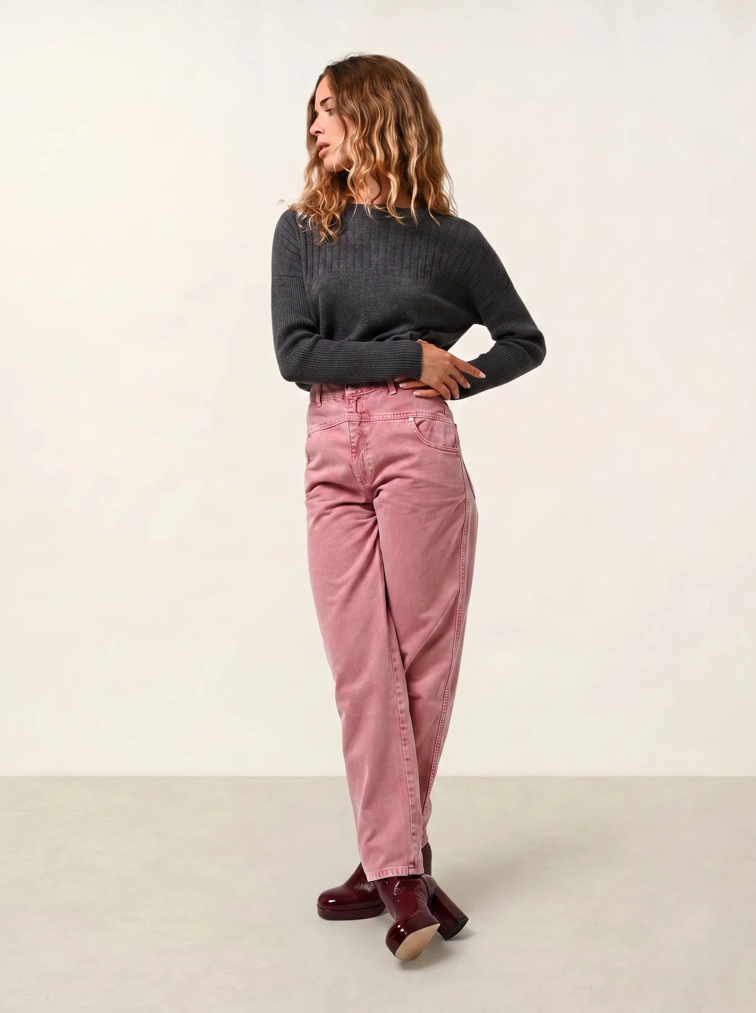 DARIA pull col rond anthracite chiné