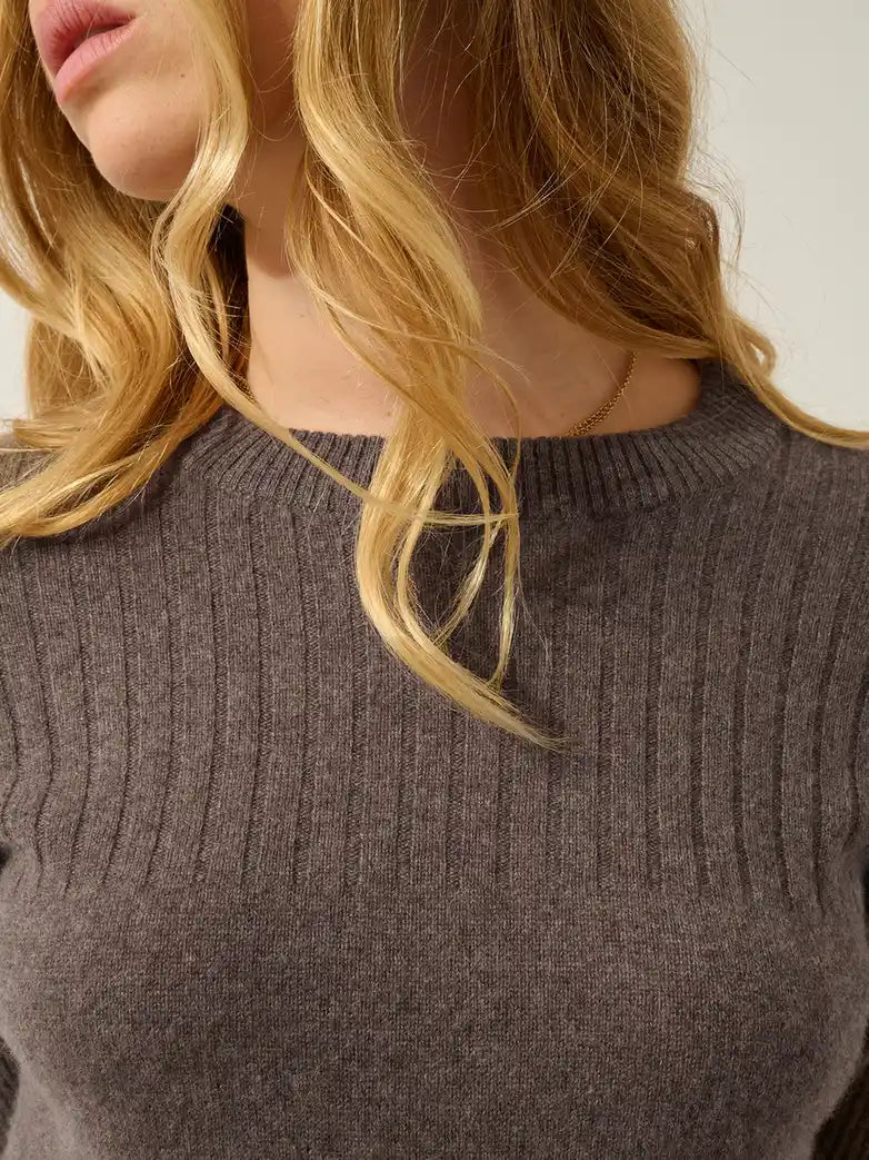 DARIA Pullover Rundhalsausschnitt Taupe meliert