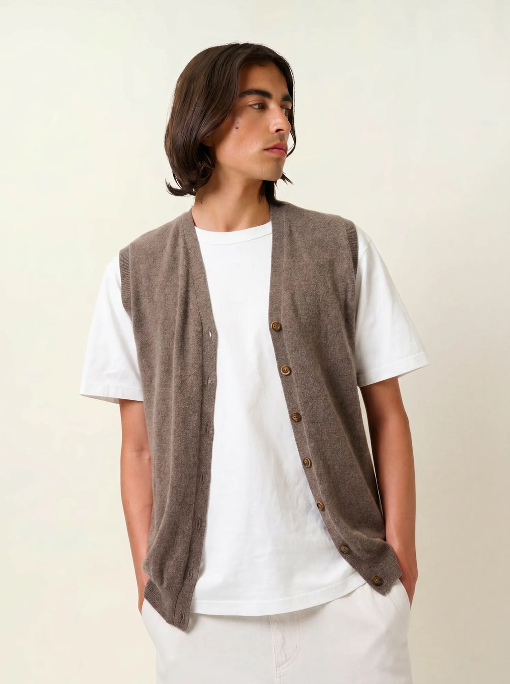 HUGO cardigan v-neck sleeveless heather taupe