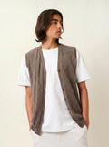 HUGO cardigan v-neck sleeveless heather taupe