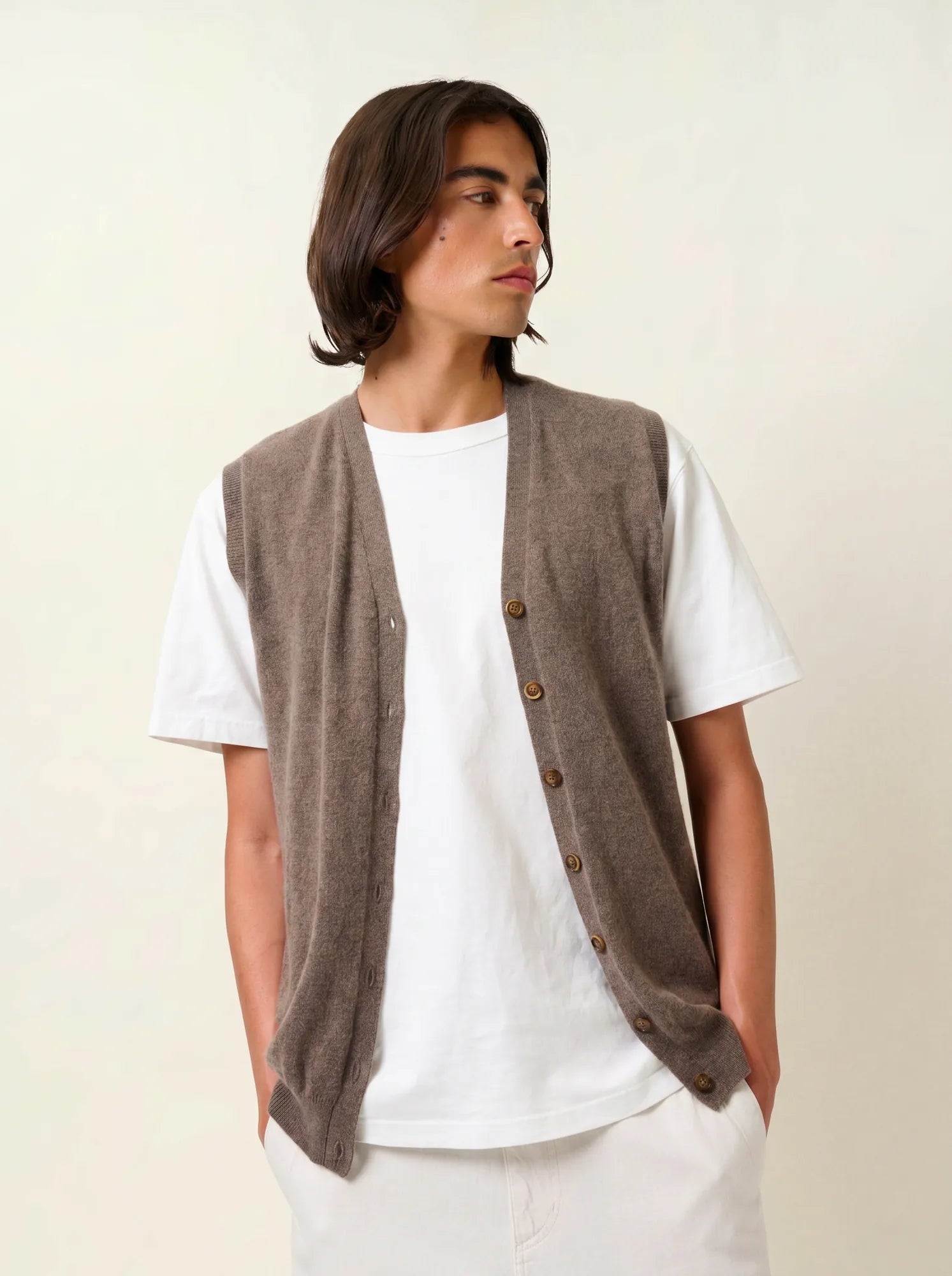 HUGO cardigan v-neck sleeveless heather taupe
