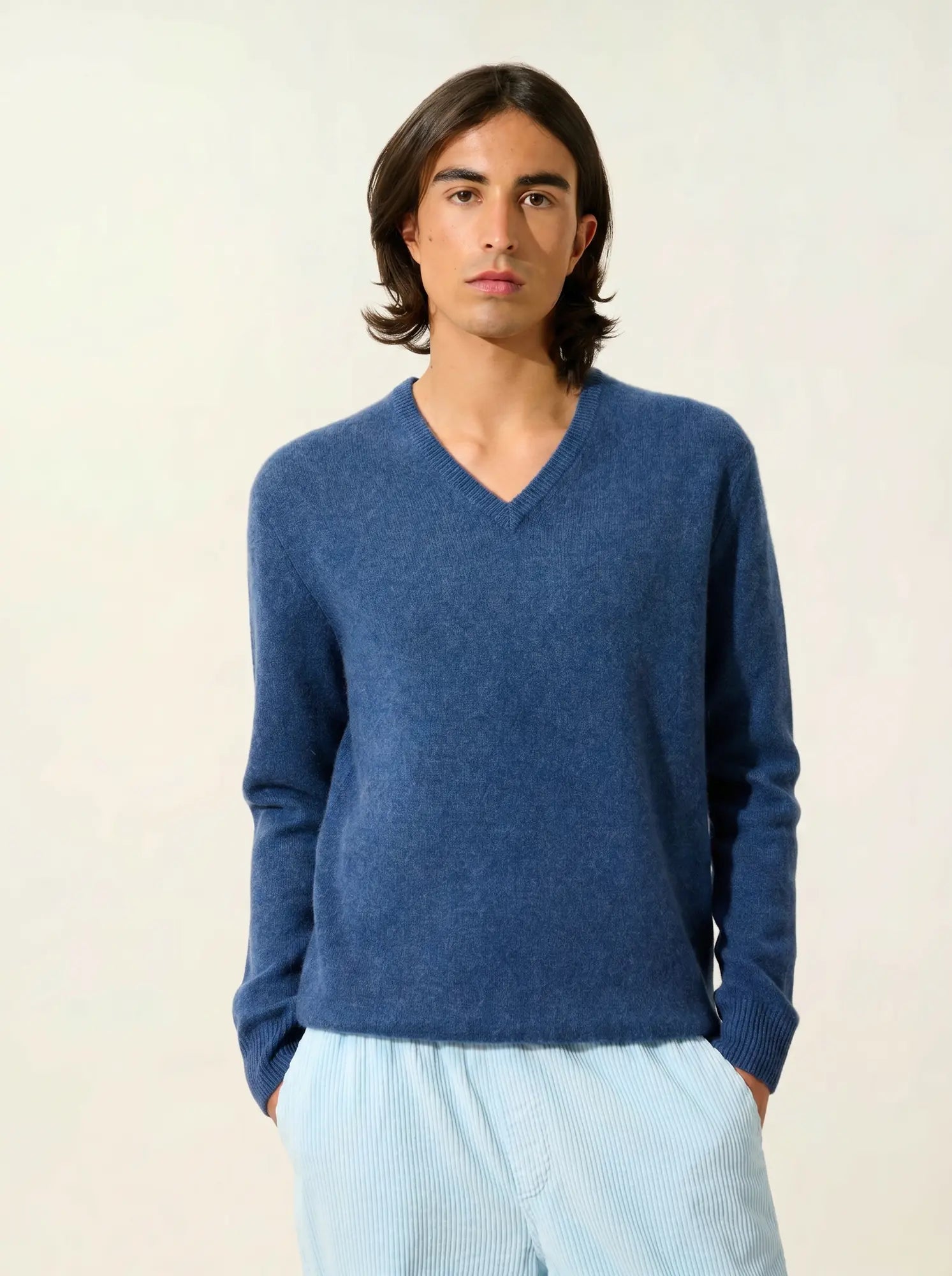 VICTOR pull col V 4 fils océan chiné