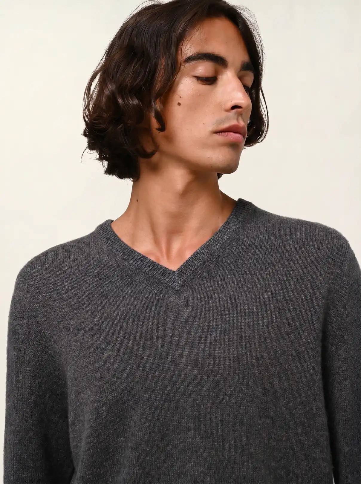 VICTOR pull col V 4 fils anthracite chiné