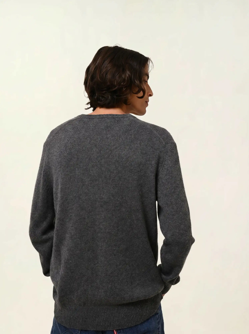VICTOR pull col V 4 fils anthracite chiné