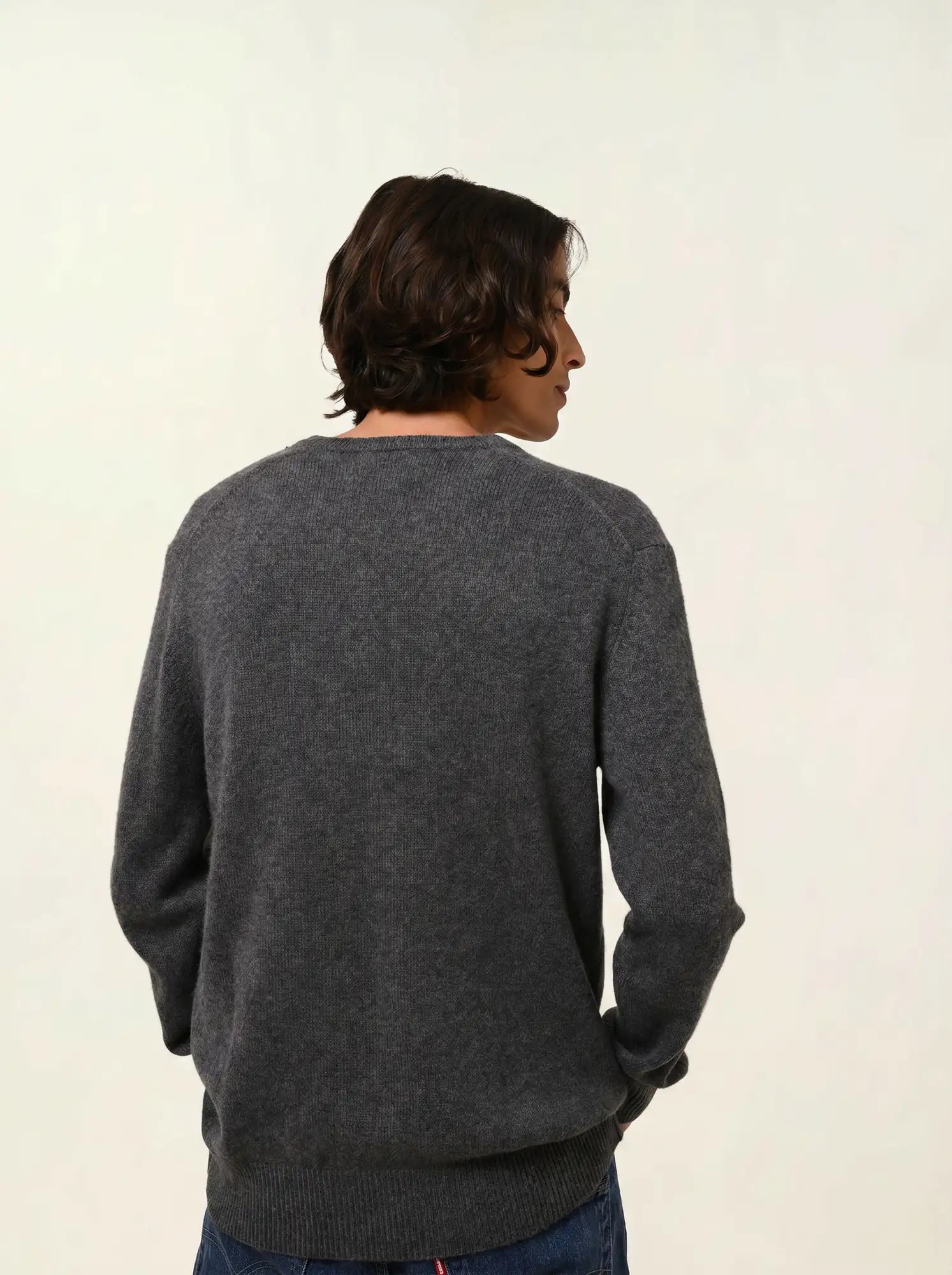 VICTOR pull col V 4 fils anthracite chiné