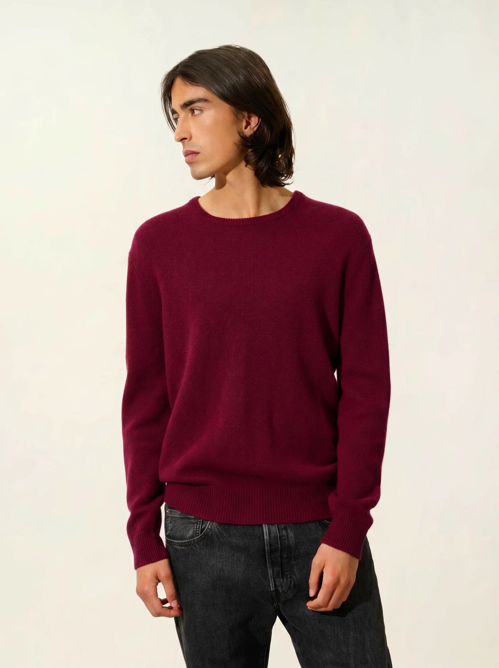 VICTO pull col rond 4 fils bordeaux