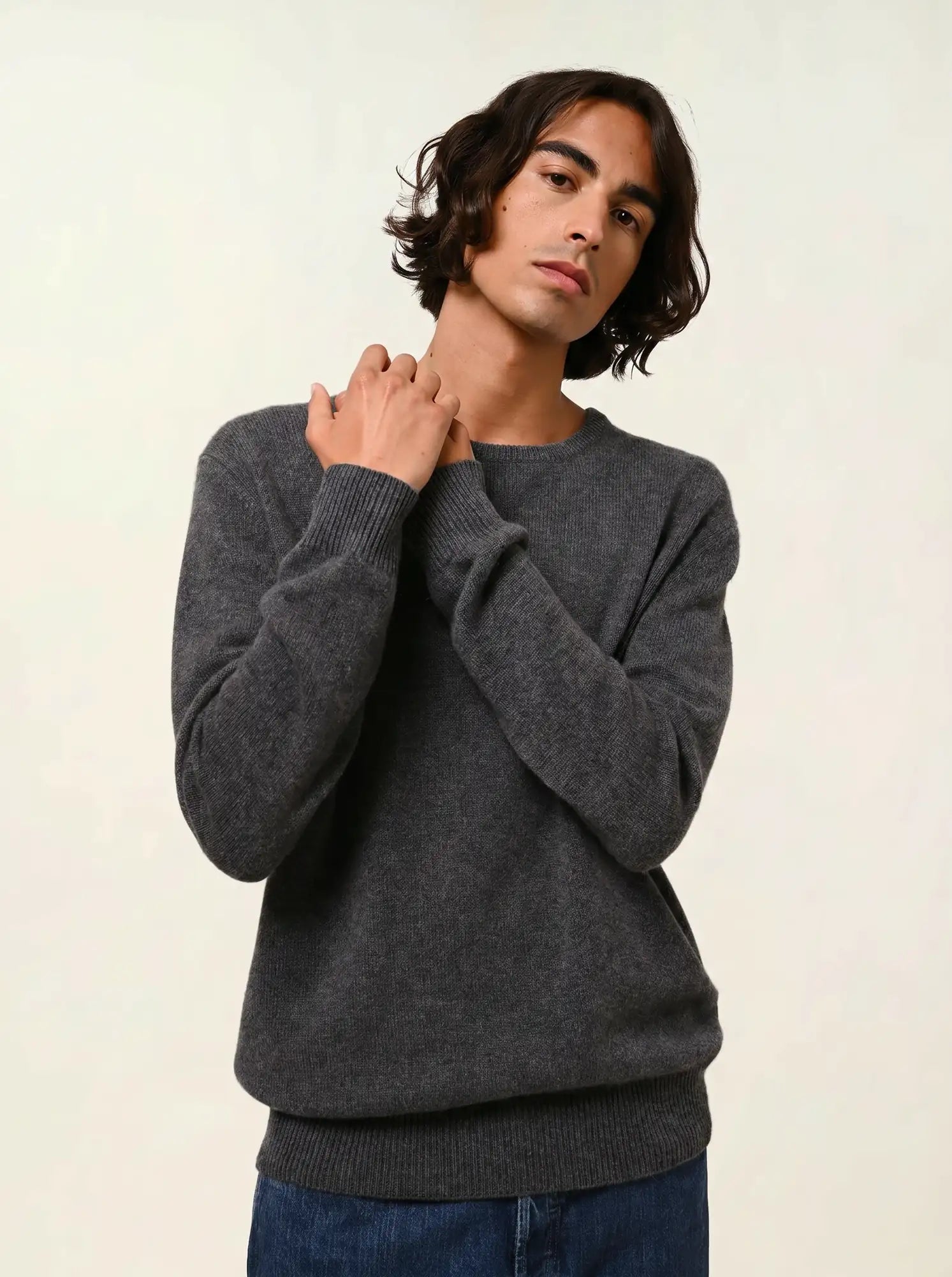 VICTO pull col rond 4 fils anthracite chiné