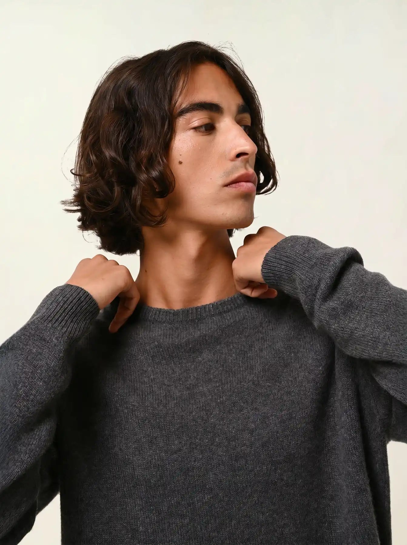 VICTO pull col rond 4 fils anthracite chiné