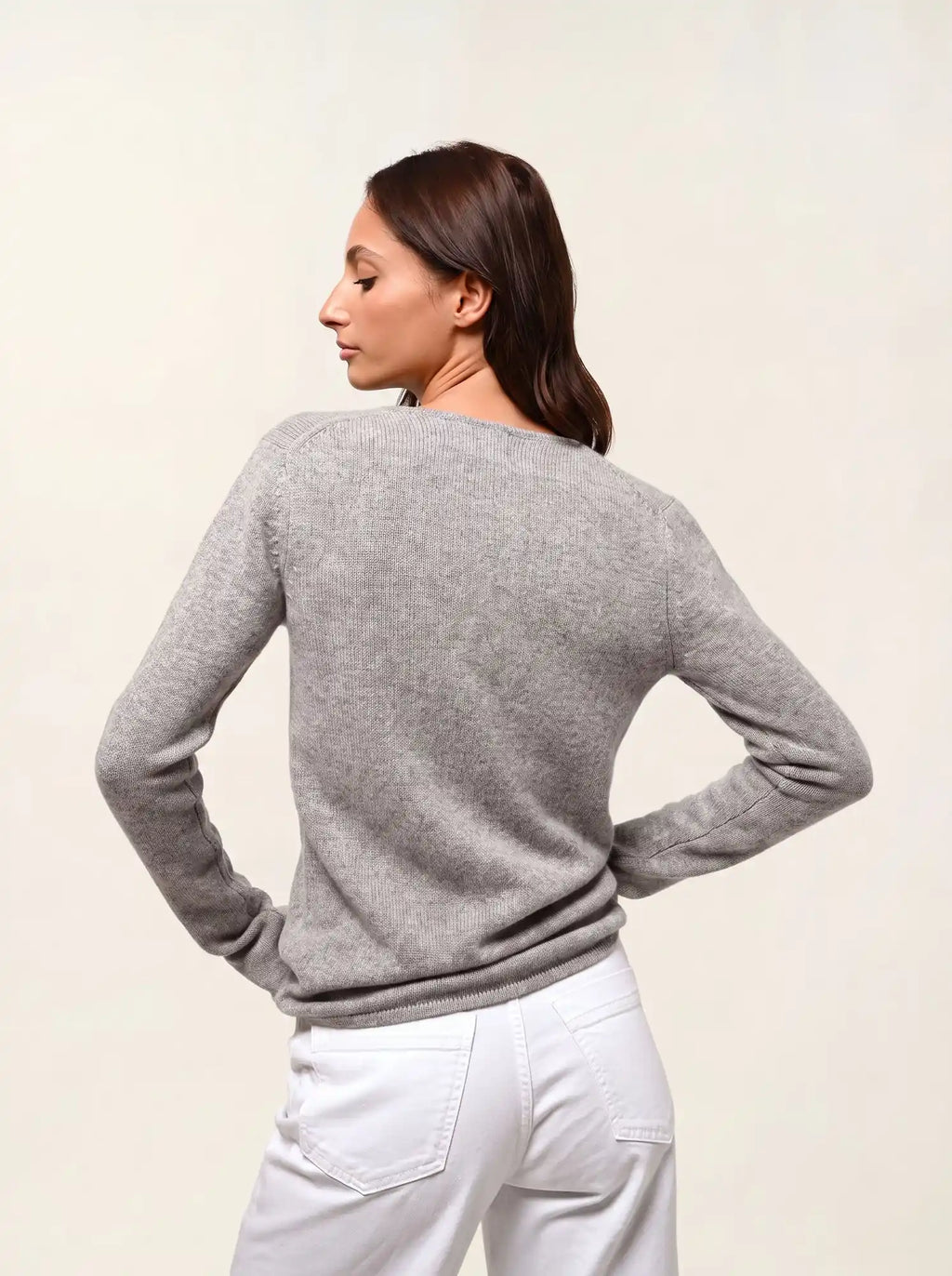 CHELSEA pull col V 4 fils nuage chiné