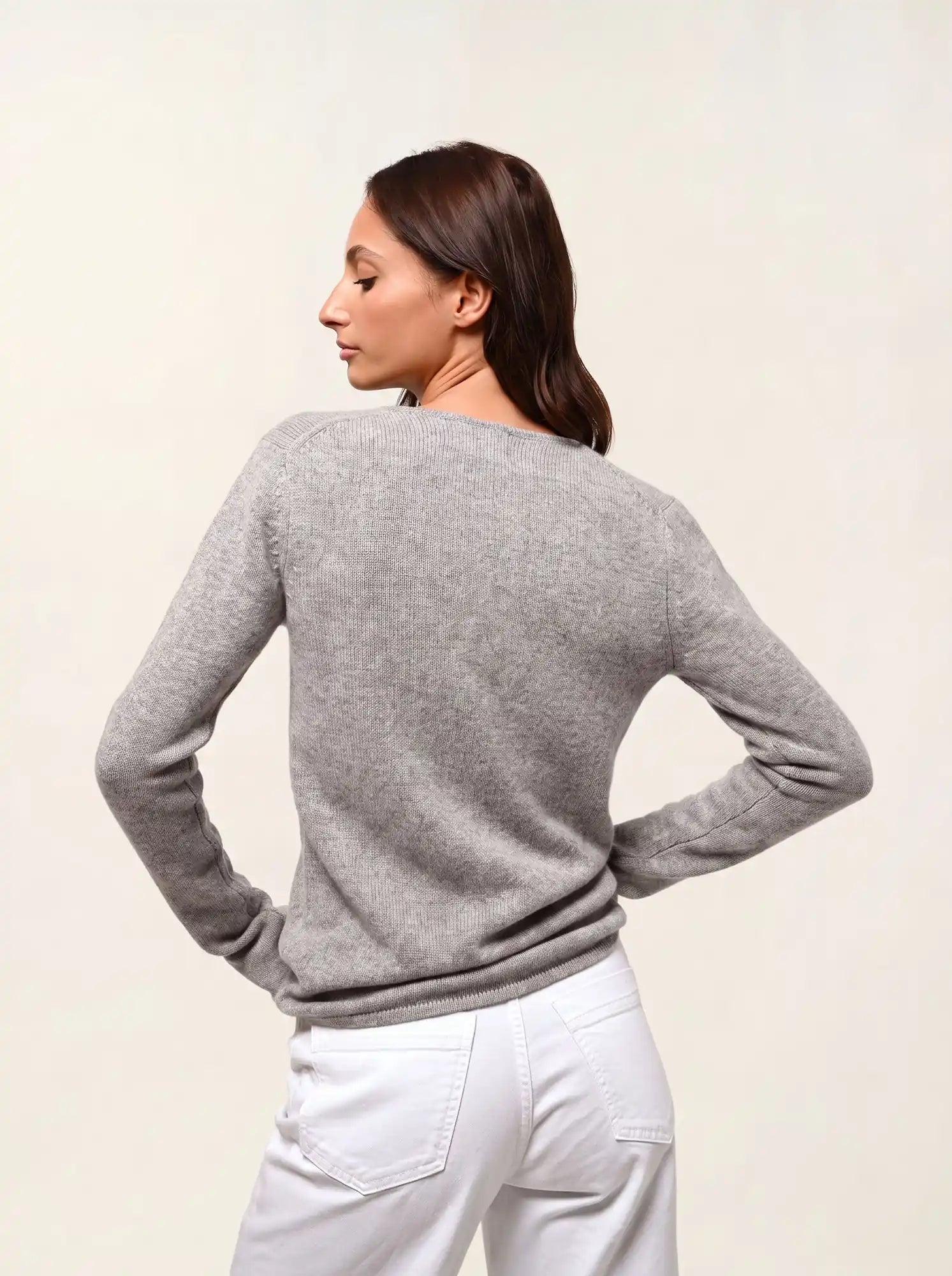 CHELSEA pull col V 4 fils nuage chiné