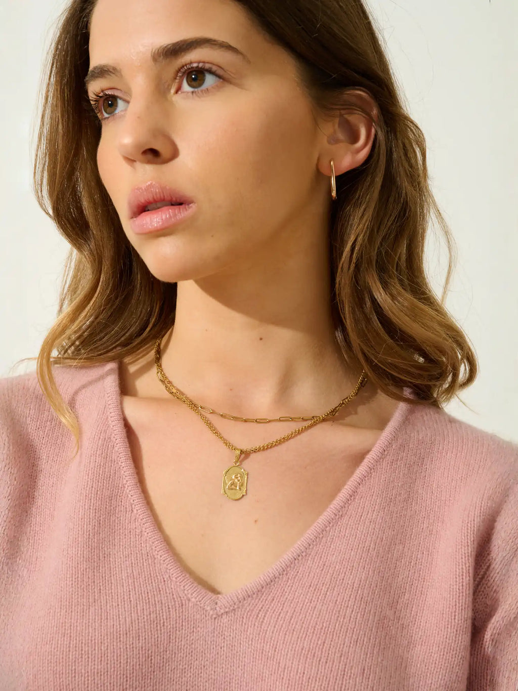 CHELSEA pull col V 4 fils bois de rose