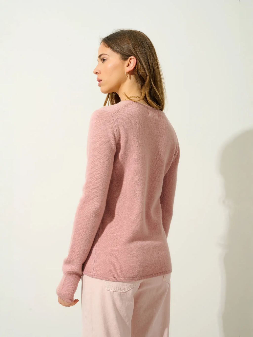 CHELSEA pull col V 4 fils bois de rose