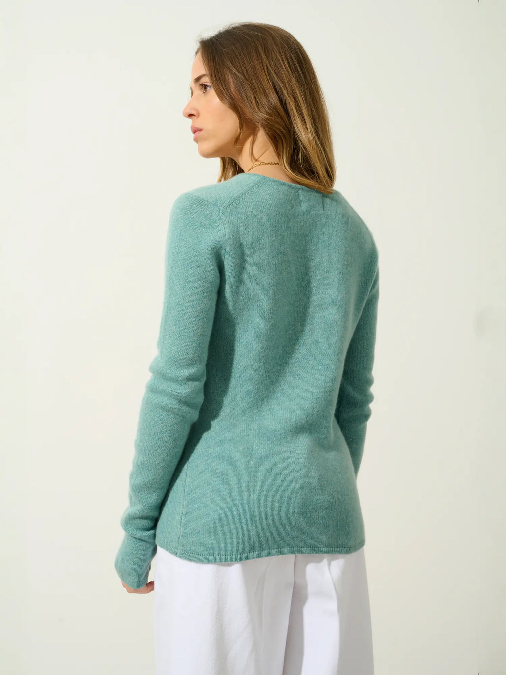 CHELSEA pull col V 4 fils vert chiné