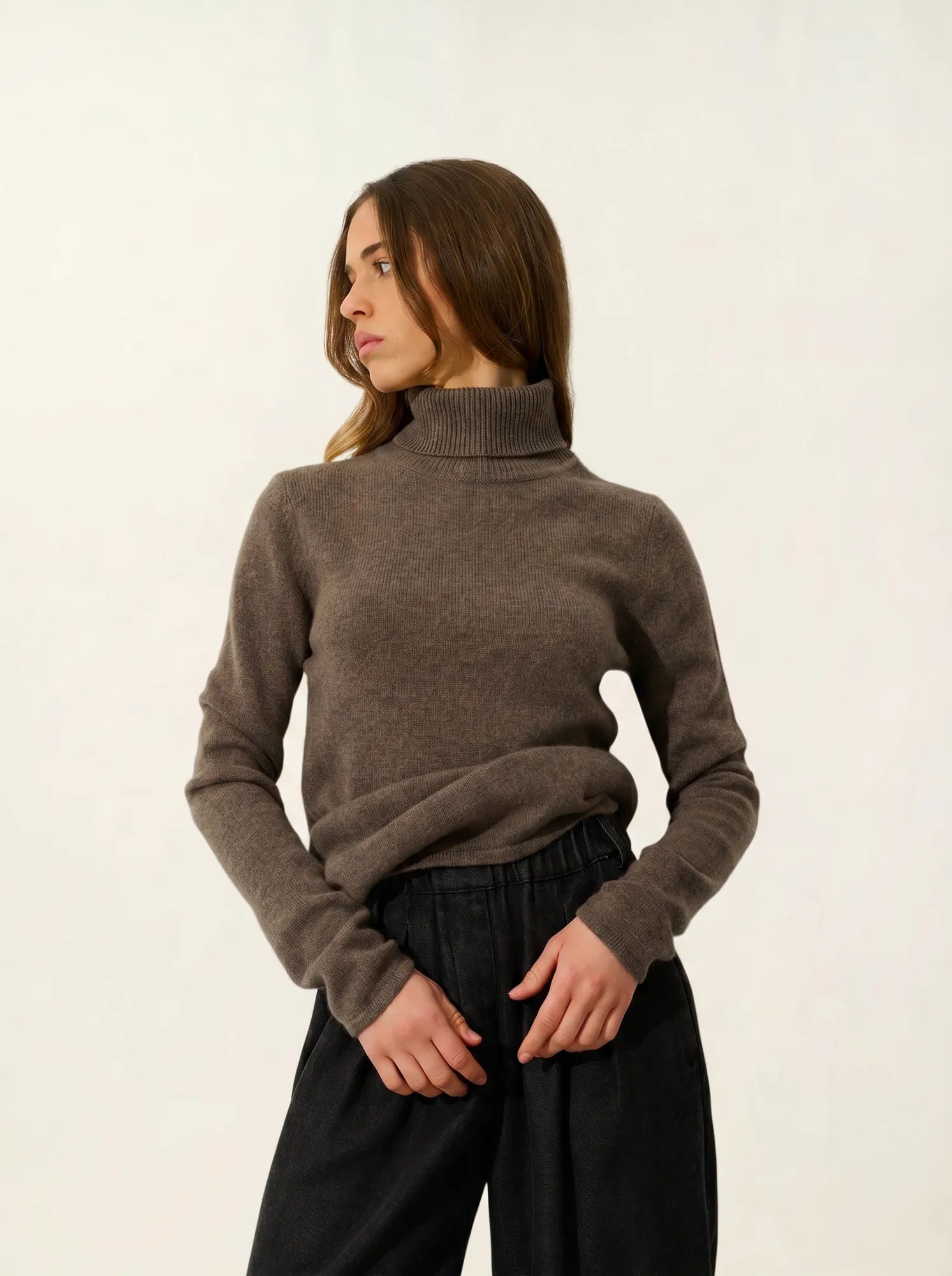 TED pull col roulé 4 fils taupe chiné