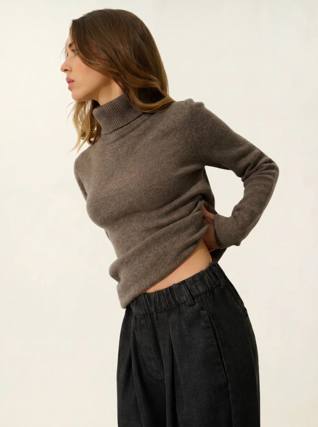 TED pull col roulé 4 fils taupe chiné