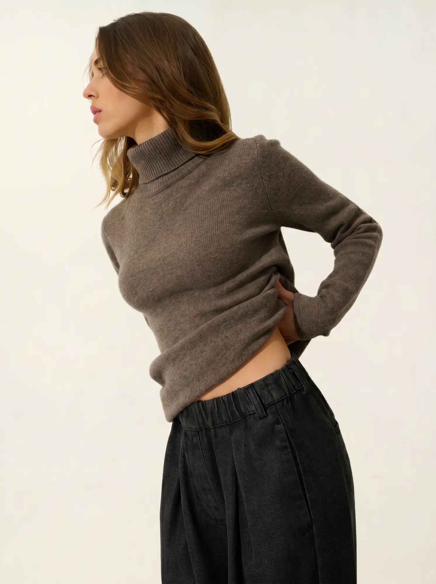 TED pull col roulé 4 fils taupe chiné