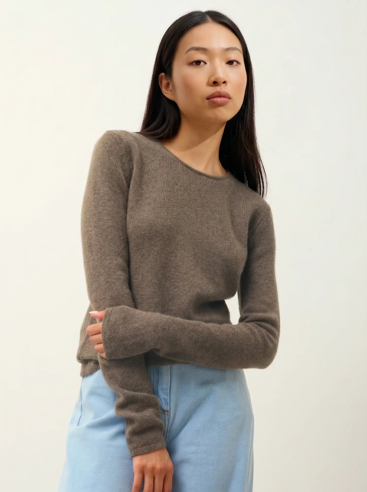 IVY pull col rond 4 fils taupe chiné