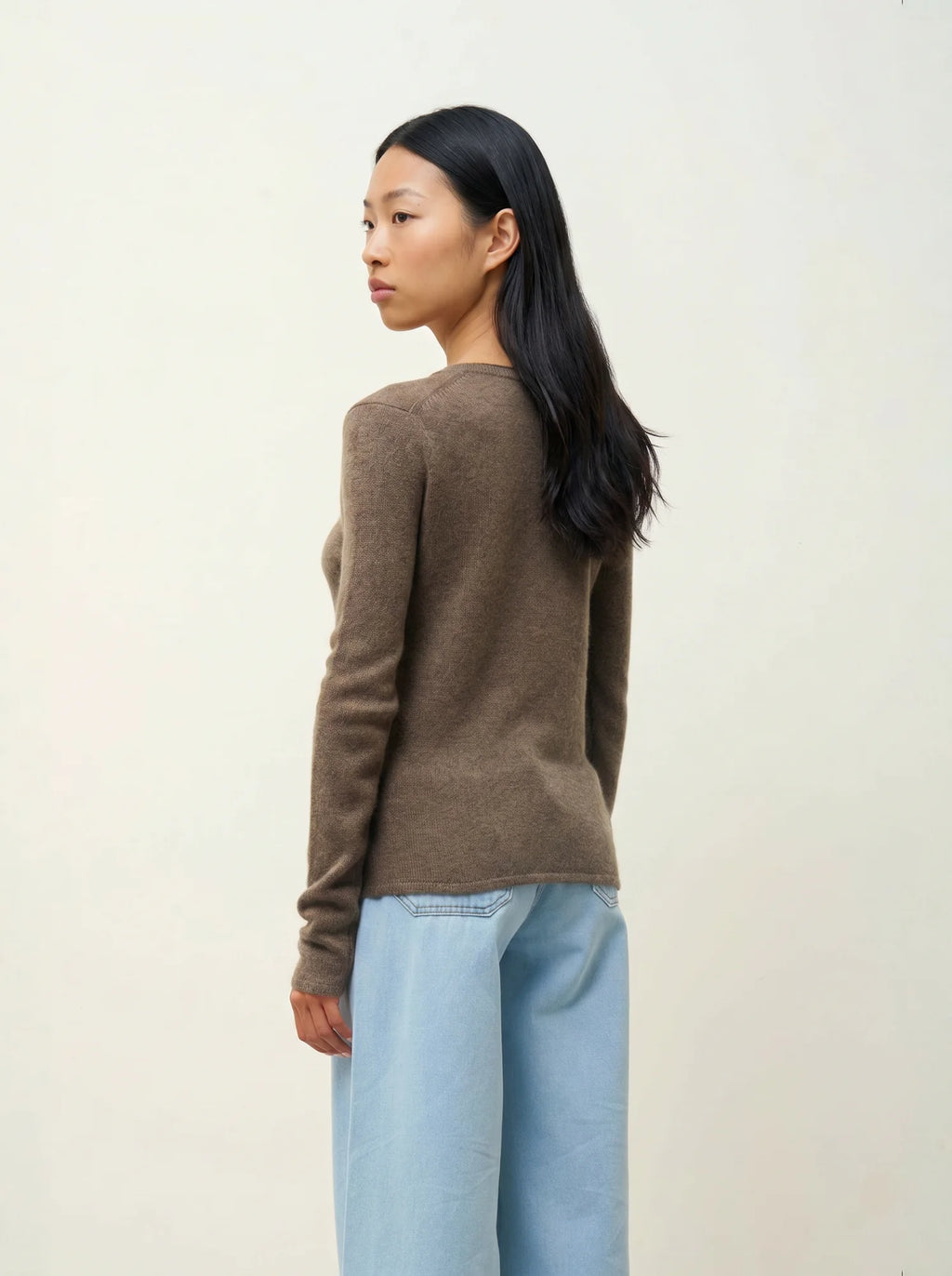 IVY pull col rond 4 fils taupe chiné