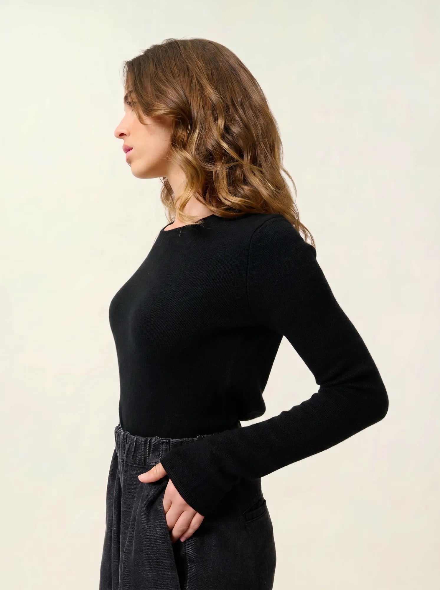 IVY pull col rond 4 fils noir