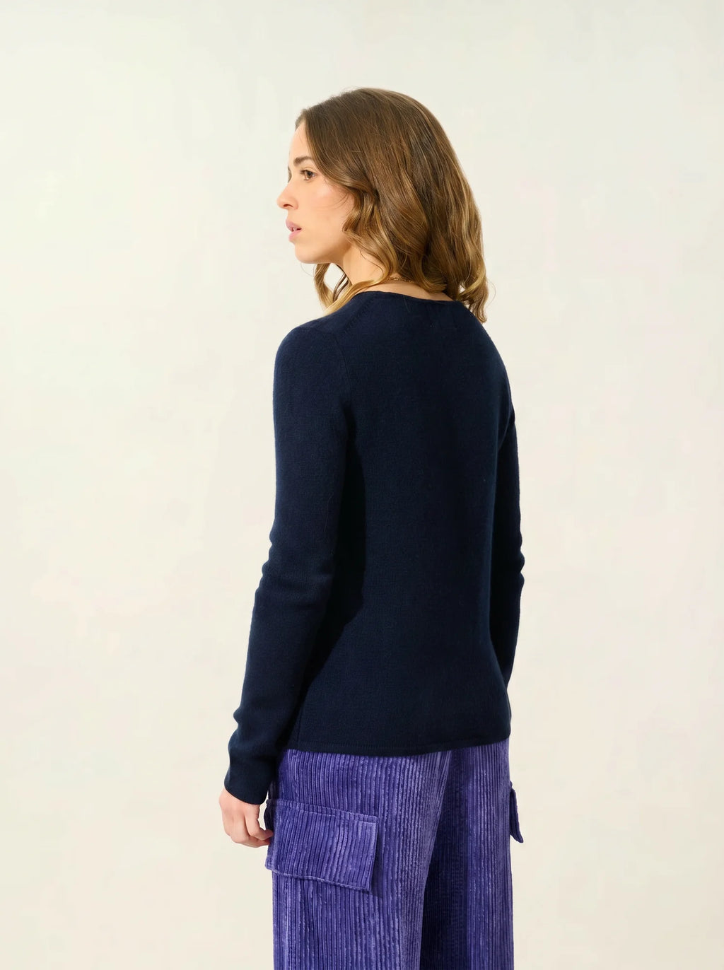 IVY pull col rond 4 fils bleu marine