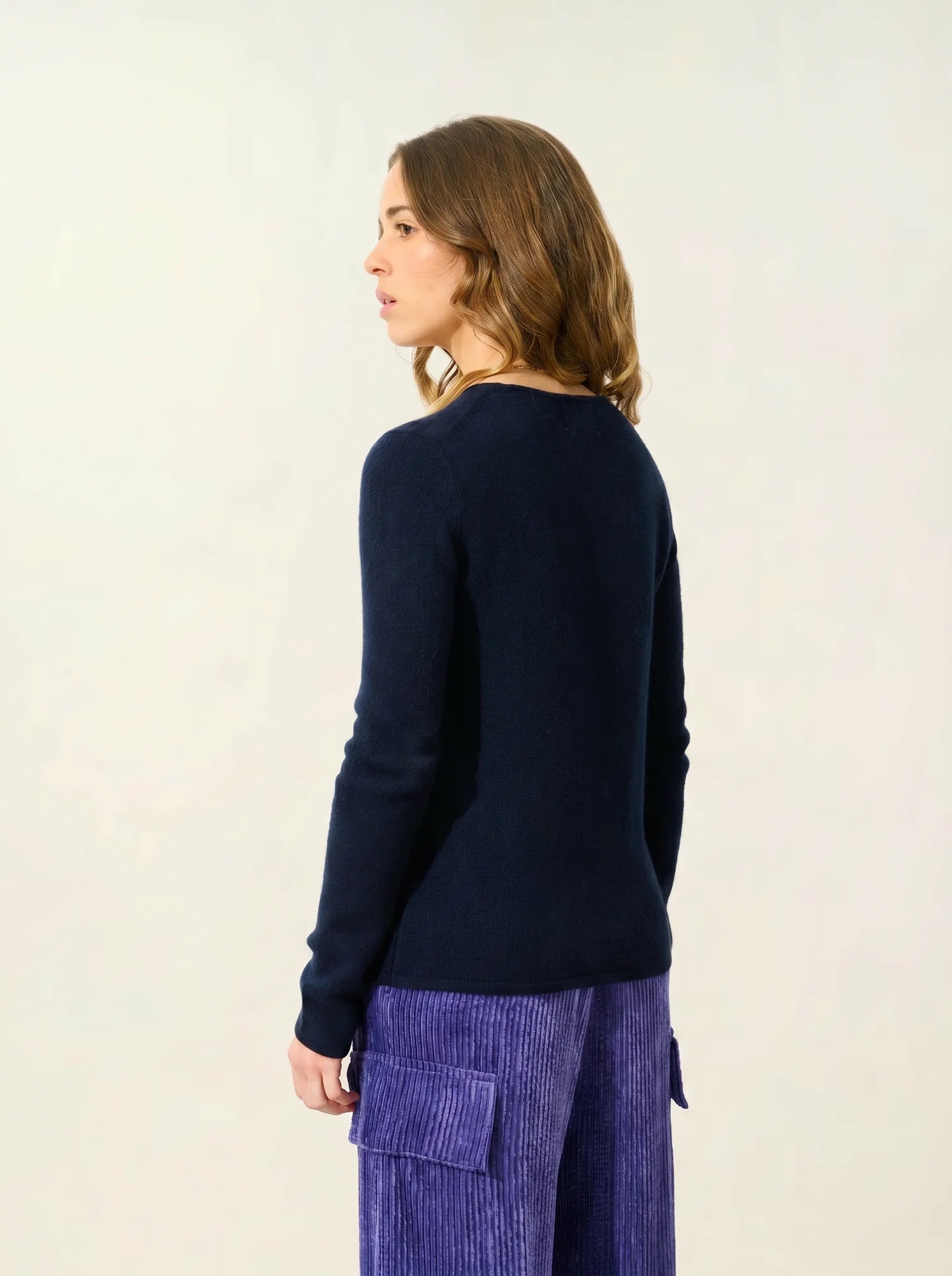 IVY pull col rond 4 fils bleu marine