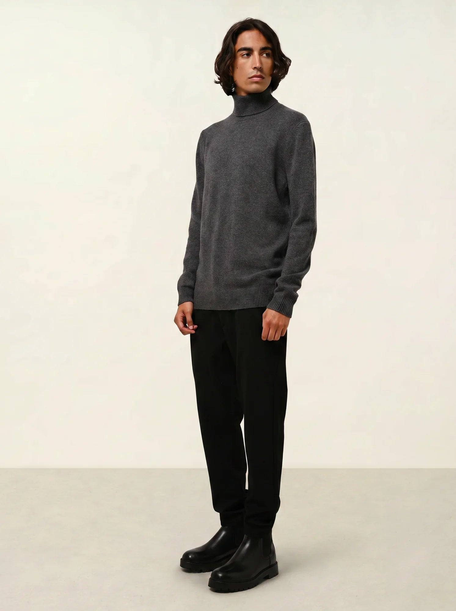 MARTIN pull col roulé 4 fils anthracite chiné