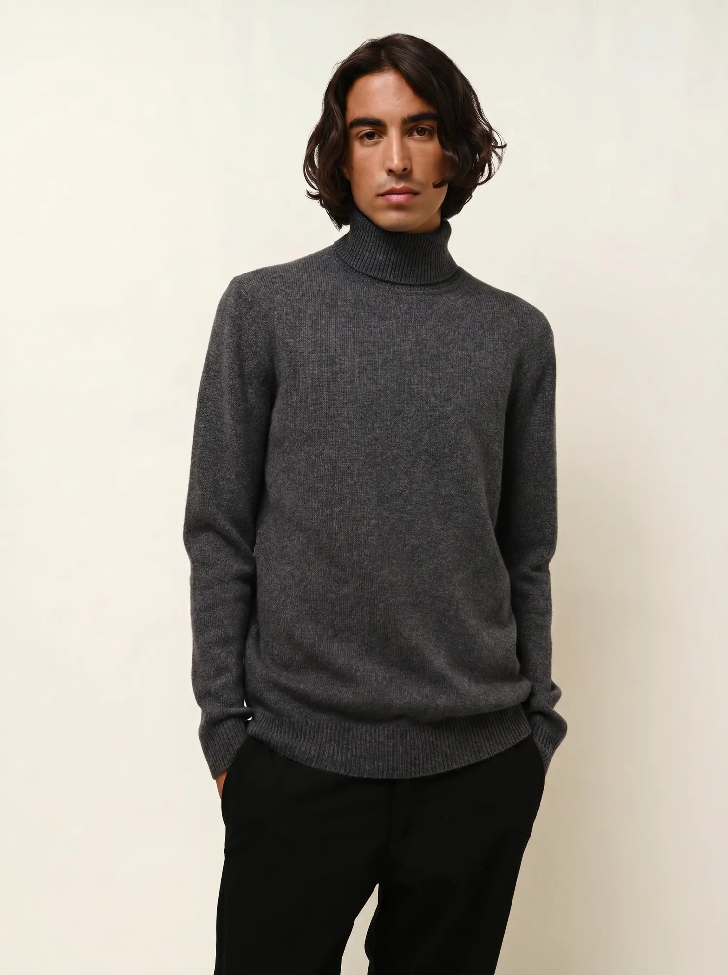 MARTIN pull col roulé 4 fils anthracite chiné