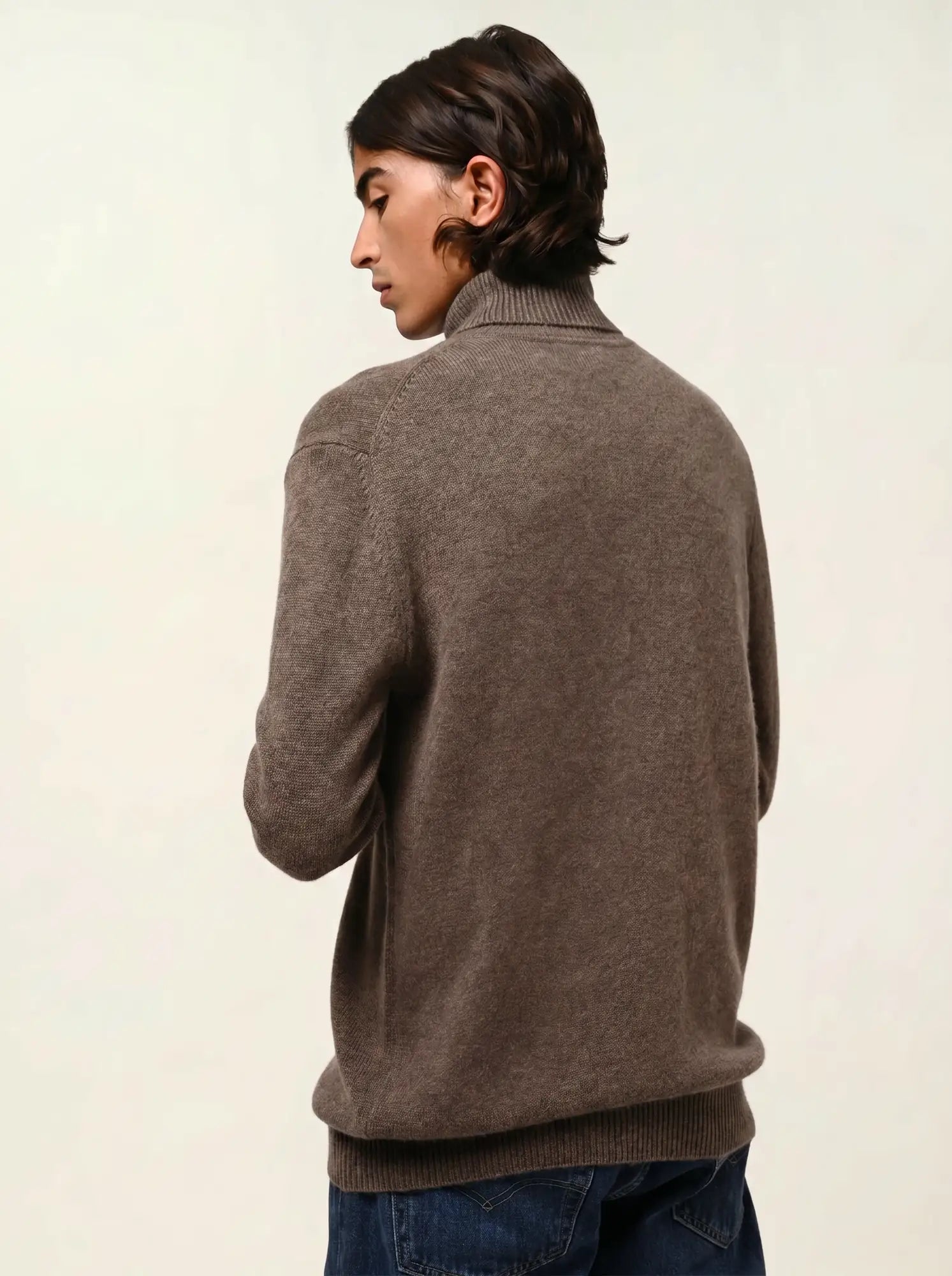 MARTIN pull col roulé 4 fils taupe chiné